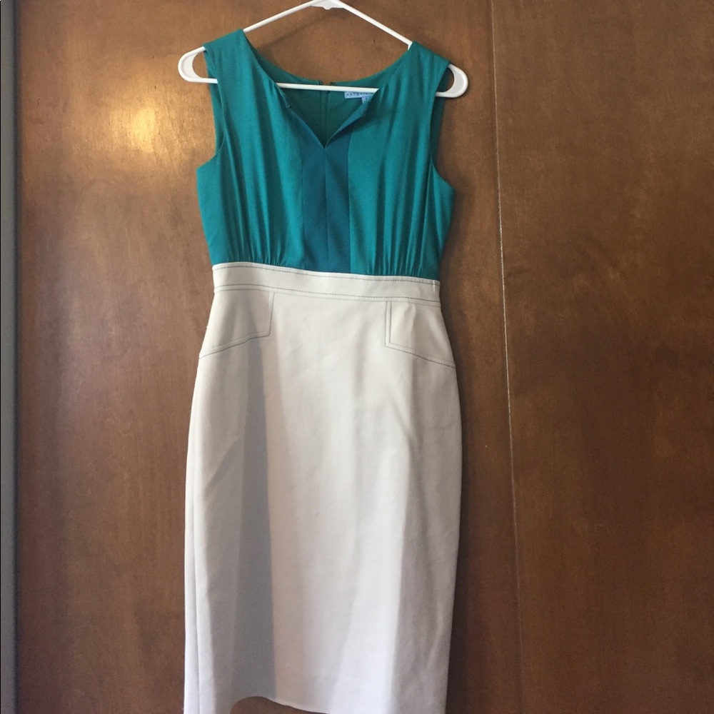 Elegant Teal and Cream Dress